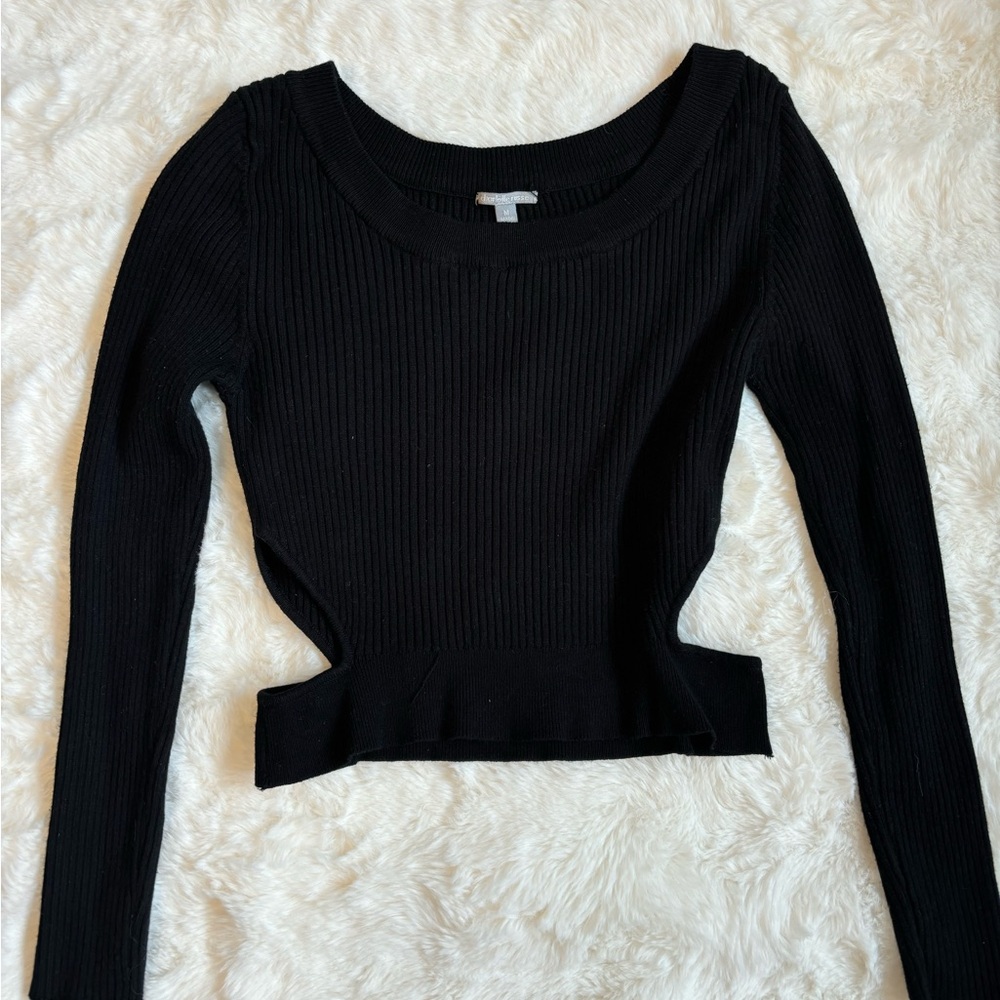 Charlotte Russe Black Crop Bodysuit with Cut Out Details